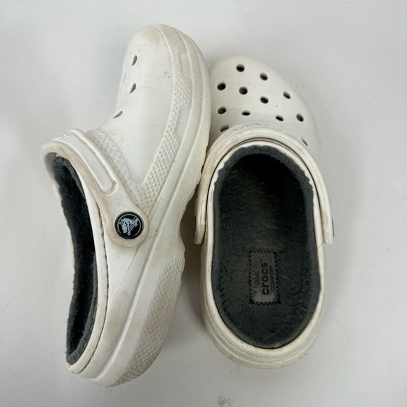 Crocs white & grey sherpa lined classic clogs slip on - Picture 3 of 7